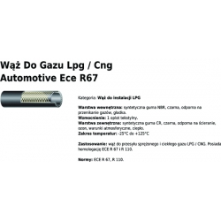 Wąż przewodów LPG/CNG 10 BAR ECE R67 6x12mm 1 metr